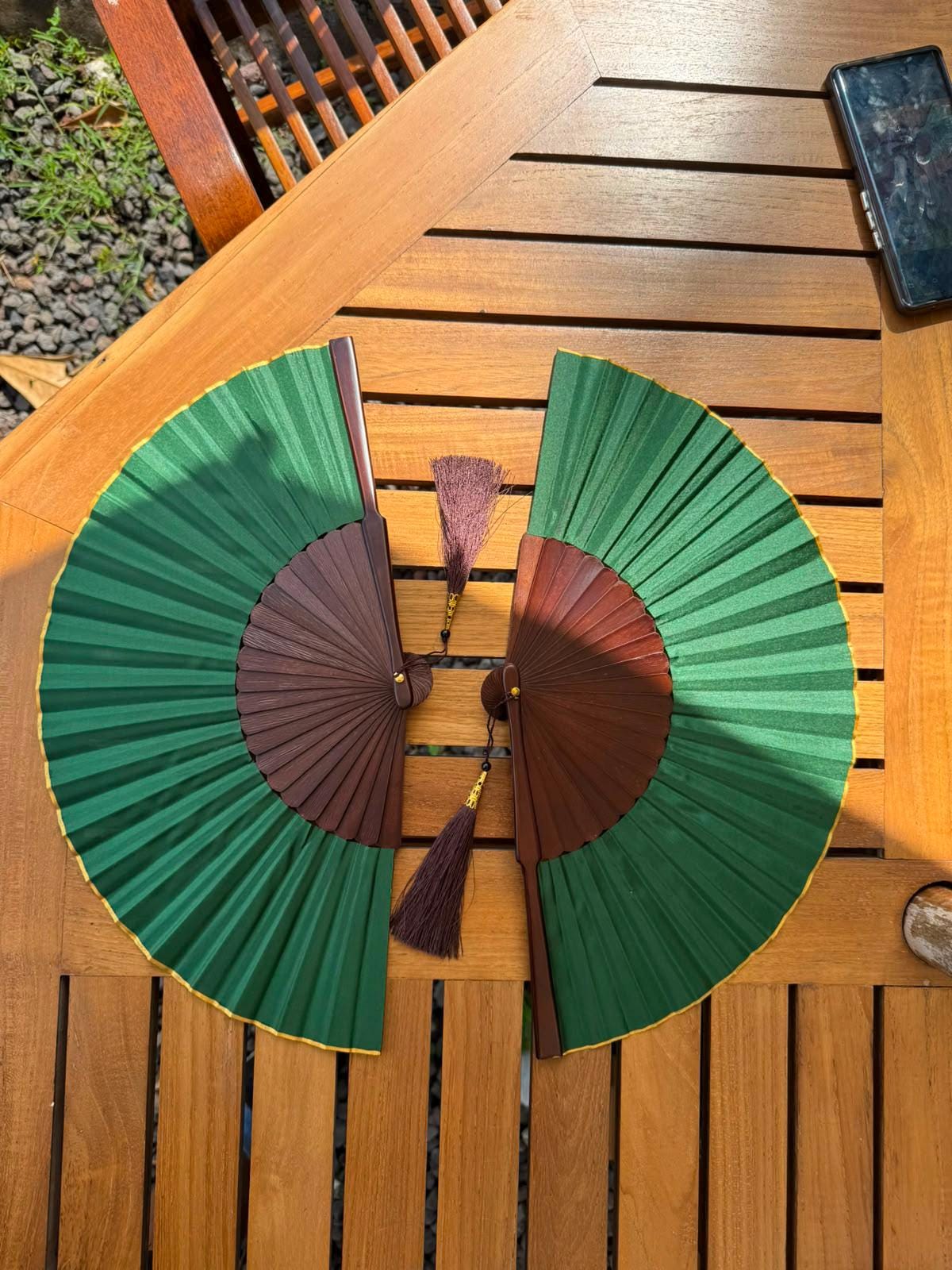 Exotic  Jungle Green  Folding Hand Fan 9 Inches, Handmade in Bali.