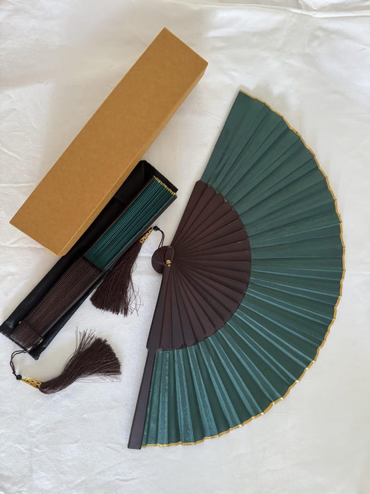 Exotic  Jungle Green  Folding Hand Fan 9 Inches, Handmade in Bali.