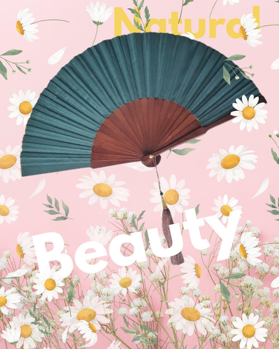Exotic  Jungle Green  Folding Hand Fan 9 Inches, Handmade in Bali.
