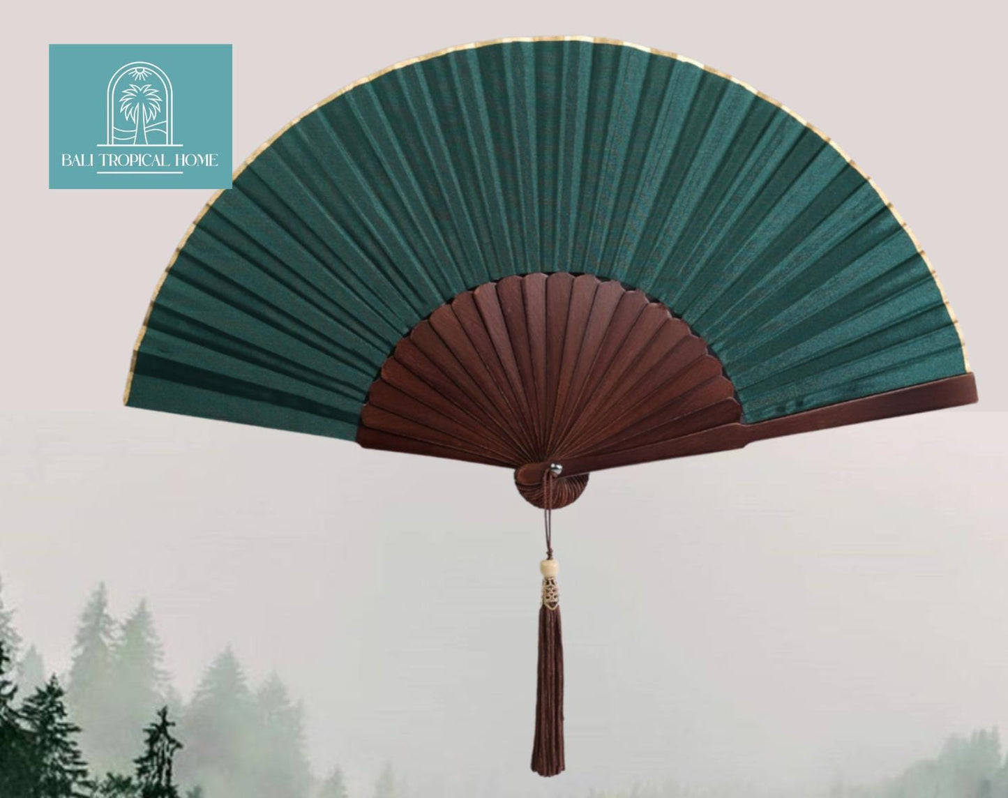 Exotic  Jungle Green  Folding Hand Fan 9 Inches, Handmade in Bali.