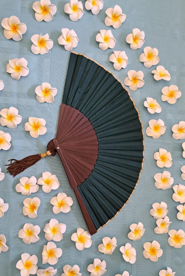 Exotic  Jungle Green  Folding Hand Fan 9 Inches, Handmade in Bali.