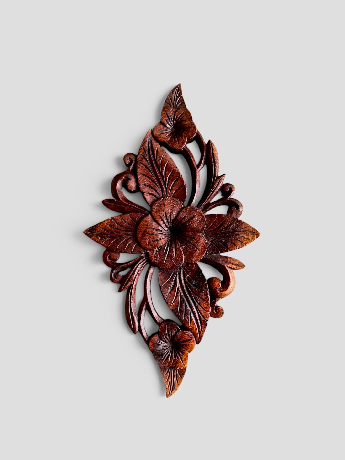 Handmade Balinese Wooden Floral Wall Carving – Hand-Carved Botanical Wall Décor