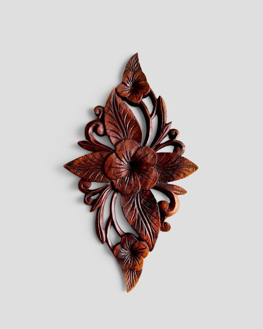 Handmade Balinese Wooden Floral Wall Carving – Hand-Carved Botanical Wall Décor