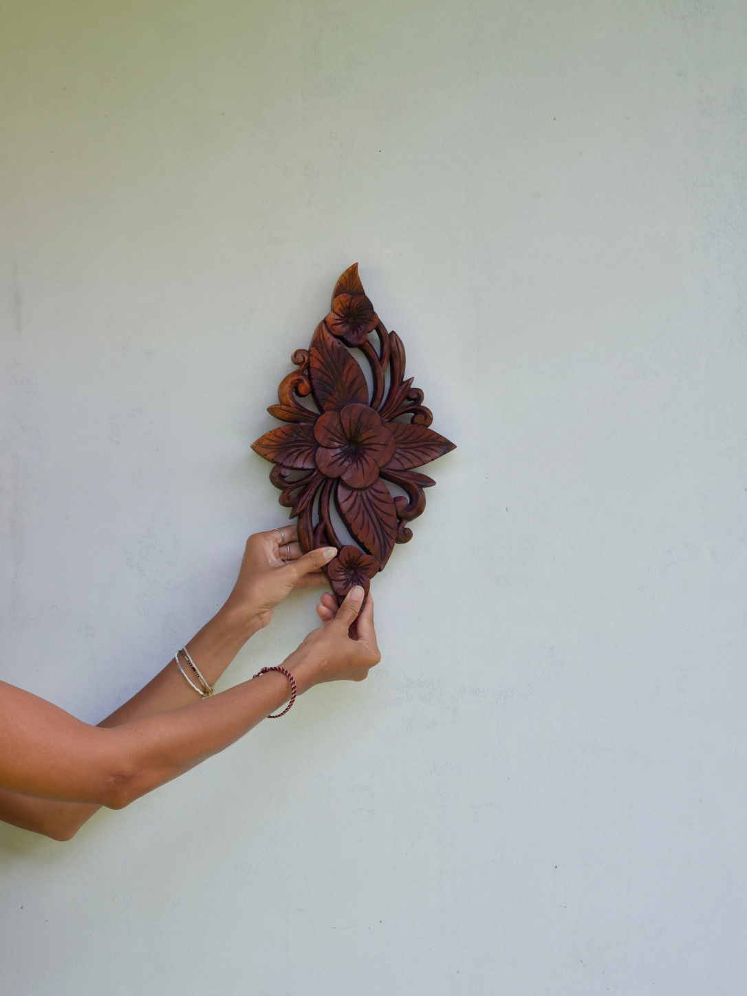 Handmade Balinese Wooden Floral Wall Carving – Hand-Carved Botanical Wall Décor
