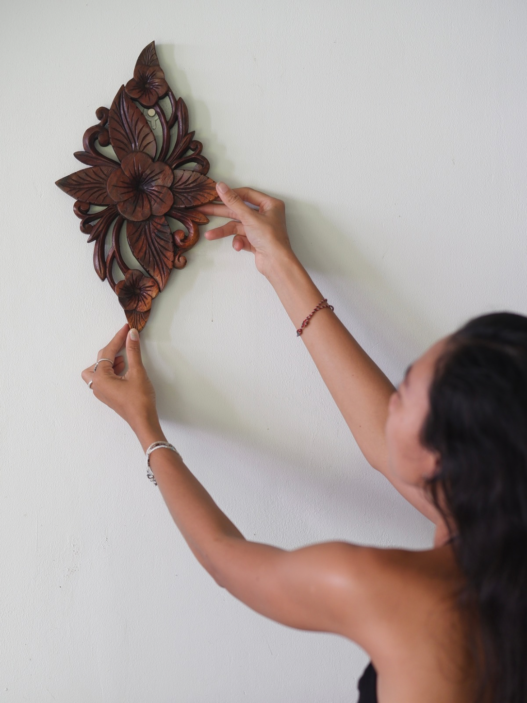 Handmade Balinese Wooden Floral Wall Carving – Hand-Carved Botanical Wall Décor